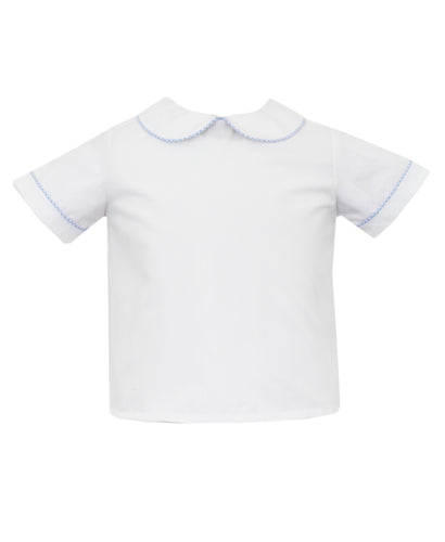 White Bunnies White Boy's Shirt With Light Blue Gingham Piping