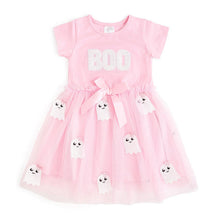 Load image into Gallery viewer, Boo Sequin Patch Halloween Short Sleeve Tutu Dress - Kids