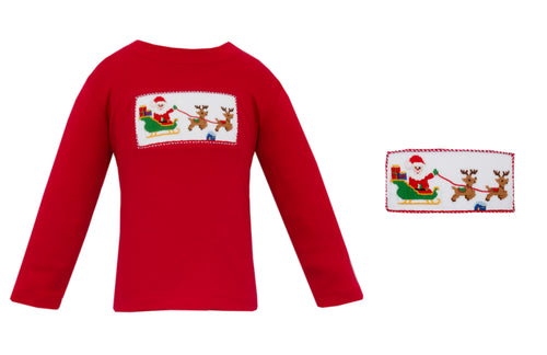 Santa Sleigh Boy's Long Sleeve T-Shirt in Red