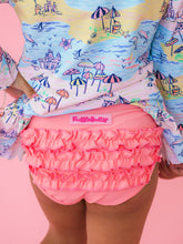 Load image into Gallery viewer, Girls Beach Day Scallop Hem Long Sleeve Rash Guard 2-Piece Swimsuit with Signature Rear Ruffles