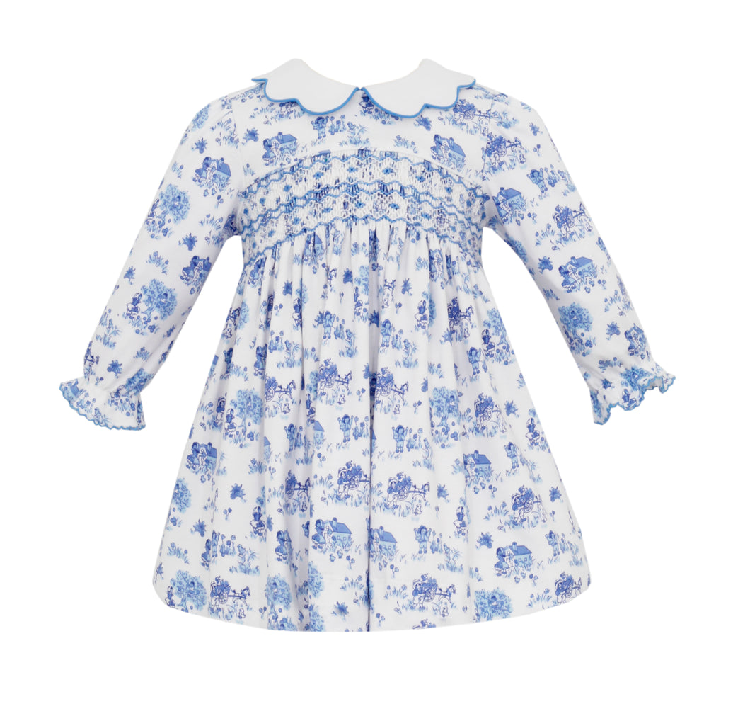Long Sleeve Dress Blue French Toille Knit