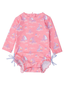 Baby Girls Pink Seas the Day Long Sleeve One Piece Rash Guard