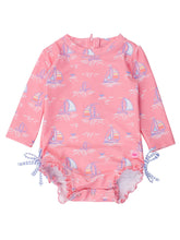 Load image into Gallery viewer, Baby Girls Pink Seas the Day Long Sleeve One Piece Rash Guard