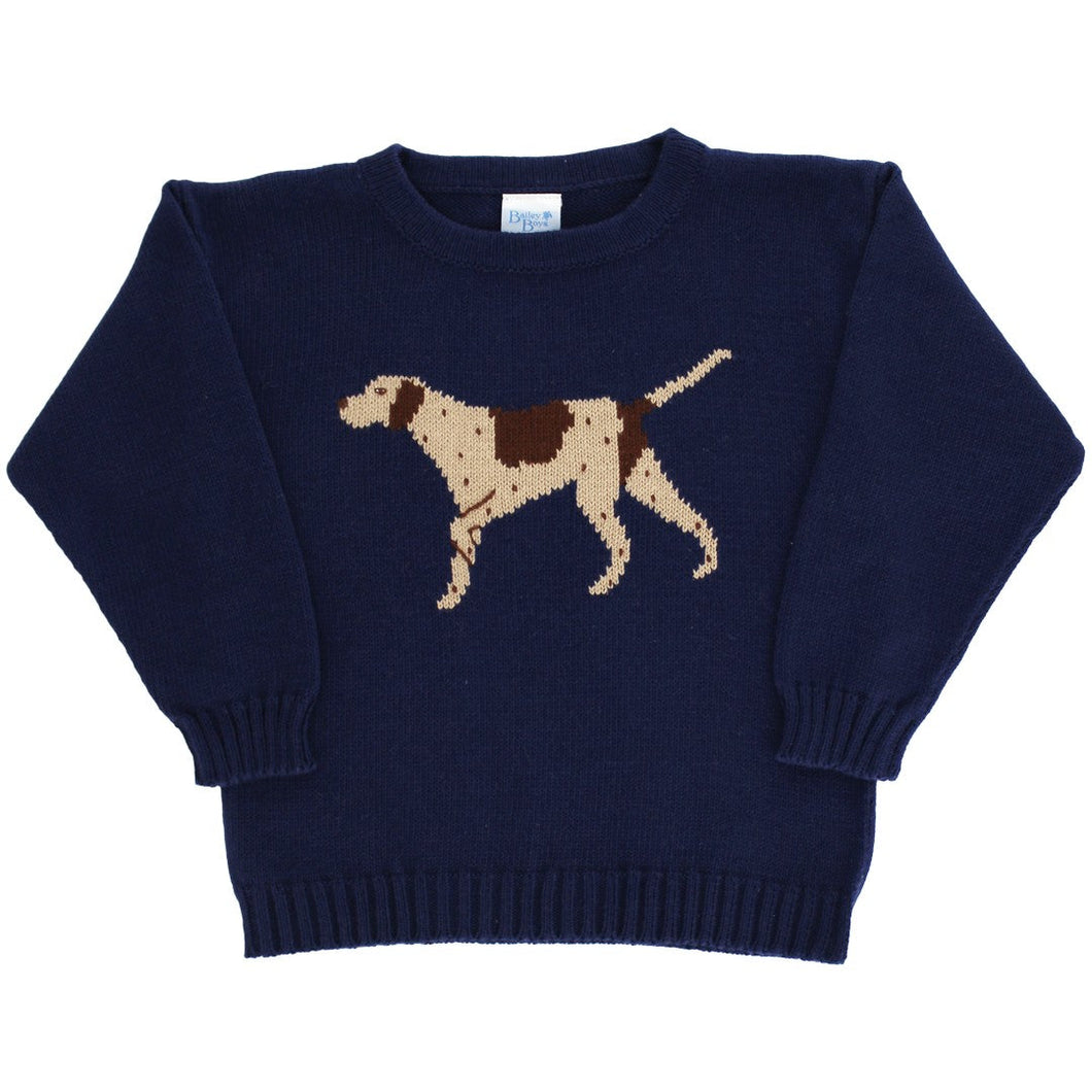 Pointer on Navy Crew Neck Sweater
