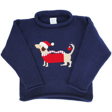 Load image into Gallery viewer, Roll Neck Sweater Santa Doxie on Navy