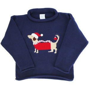 Roll Neck Sweater Santa Doxie on Navy