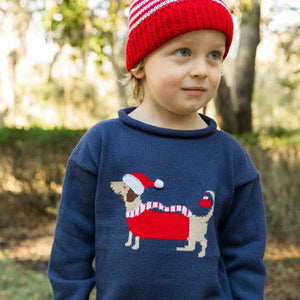 Roll Neck Sweater Santa Doxie on Navy