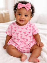 Load image into Gallery viewer, Pink Bows / Organic Pointelle T-Shirt Bubble