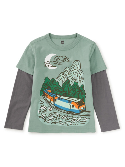 Korean Train Layered Tee in Sea Green