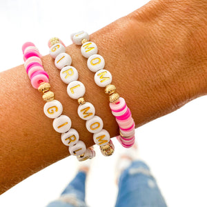 Mama Heishi Bracelets: White/Gold Letters