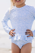 Load image into Gallery viewer, Blue Bows Rash Guard Swimsuit