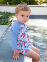 Load image into Gallery viewer, Baby Boys Blue Lobster Lagoon Long Sleeve One Piece Rash Guard Swimsuit