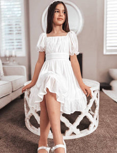 Emilia Girls White Dress Knee Length