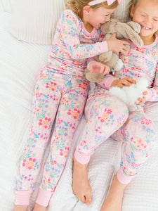 Toddler Girls Bunny and Friends Bamboo Viscose Ruffle Long Sleeve Pajama Set