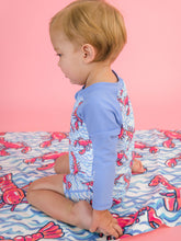 Load image into Gallery viewer, Baby Boys Blue Lobster Lagoon Long Sleeve One Piece Rash Guard Swimsuit