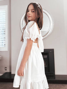 Emilia Girls White Dress Knee Length