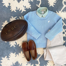 Load image into Gallery viewer, Isaac&#39;s Sweater Barrington Blue with Palmetto Pearl Stork