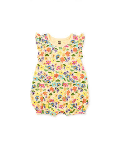 Flutter Baby Romper Sketched Wild Cosmo Floral Yellow