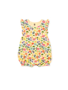 Flutter Baby Romper Sketched Wild Cosmo Floral Yellow