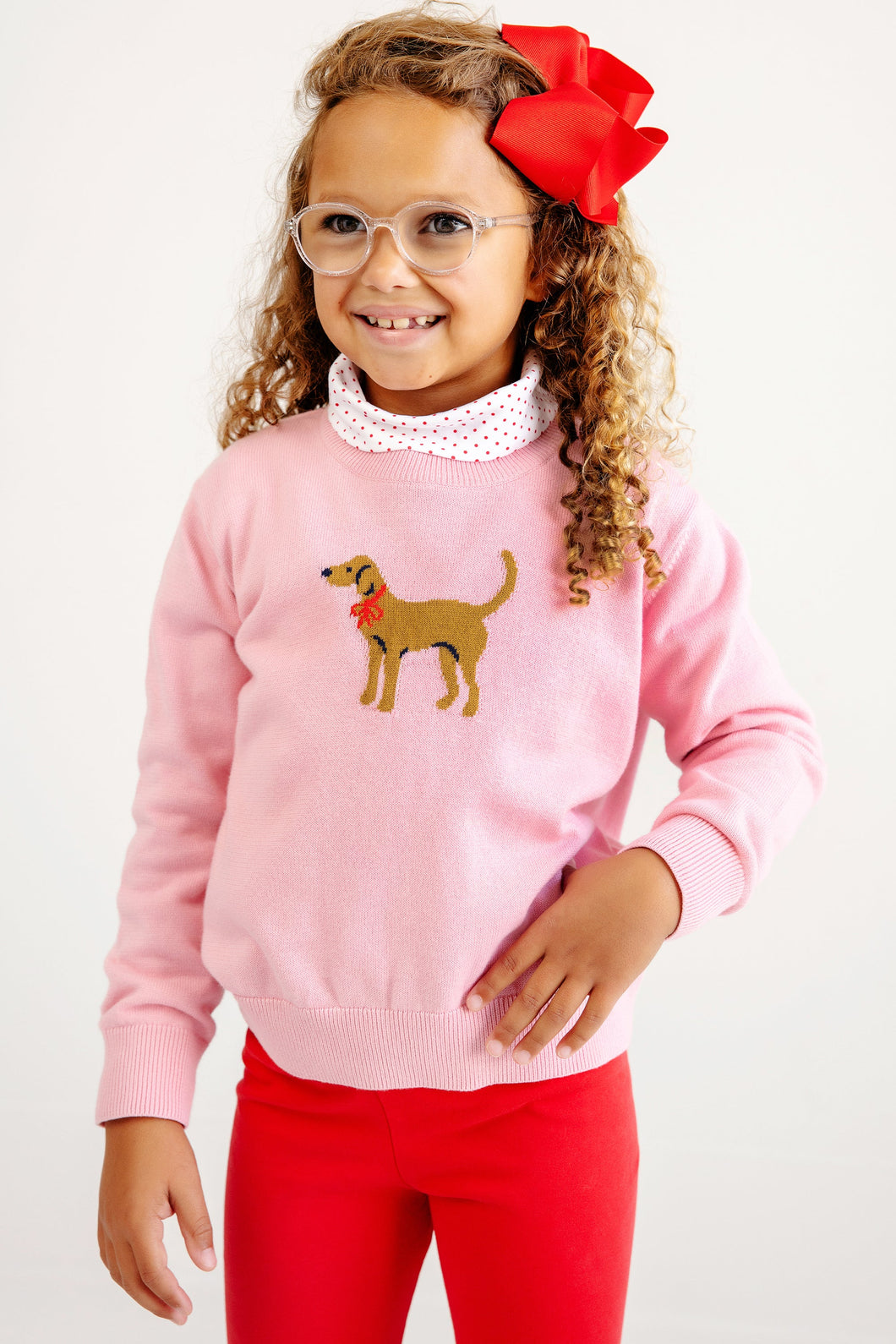 Isabelle's Intarsia Sweater Hamptons Hot Pink with Dog