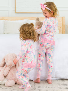 Toddler Girls Bunny and Friends Bamboo Viscose Ruffle Long Sleeve Pajama Set