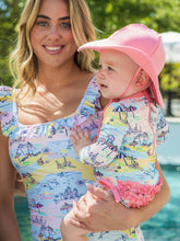 Load image into Gallery viewer, Baby Girls Beach Day Long Sleeve One Piece Rash Guard Swimsuit with Signature Rear Ruffles