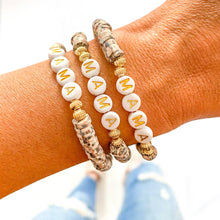 Load image into Gallery viewer, Mama Heishi Bracelets: White/Gold Letters
