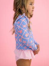 Load image into Gallery viewer, Girls Tropical Trellis Flutter Long Sleeve Rash Guard Skirted 2-Piece Swimsuit