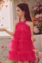 Load image into Gallery viewer, Halter Neck Pearl Tiered Tulle Birthday Party Dress