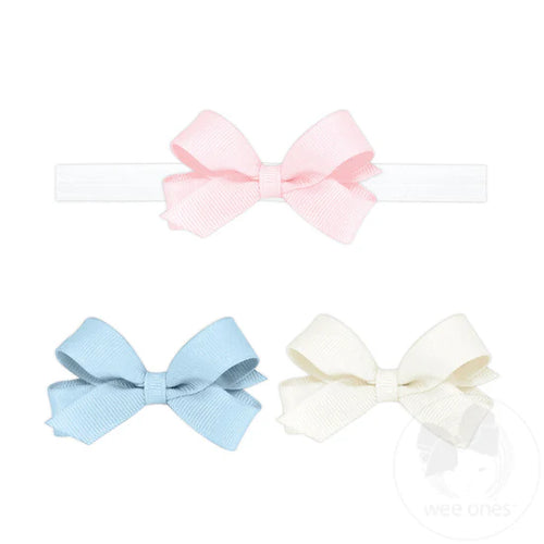 Three Grosgrain Hair Bows and One Add-A-Bow Band (Pink/White/Blue)