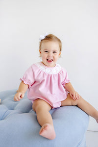 Short Sleeve Bridget Bubble Palm Beach Pink with Worth Avenue White Smocking & Palm Beach Pink Bows