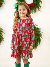 Load image into Gallery viewer, Girls O Christmas Tree Knit Long Sleeve Twirl Dress