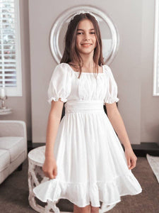 Emilia Girls White Dress Knee Length