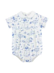 Blue Toile Bunny Bubble with Round Collar