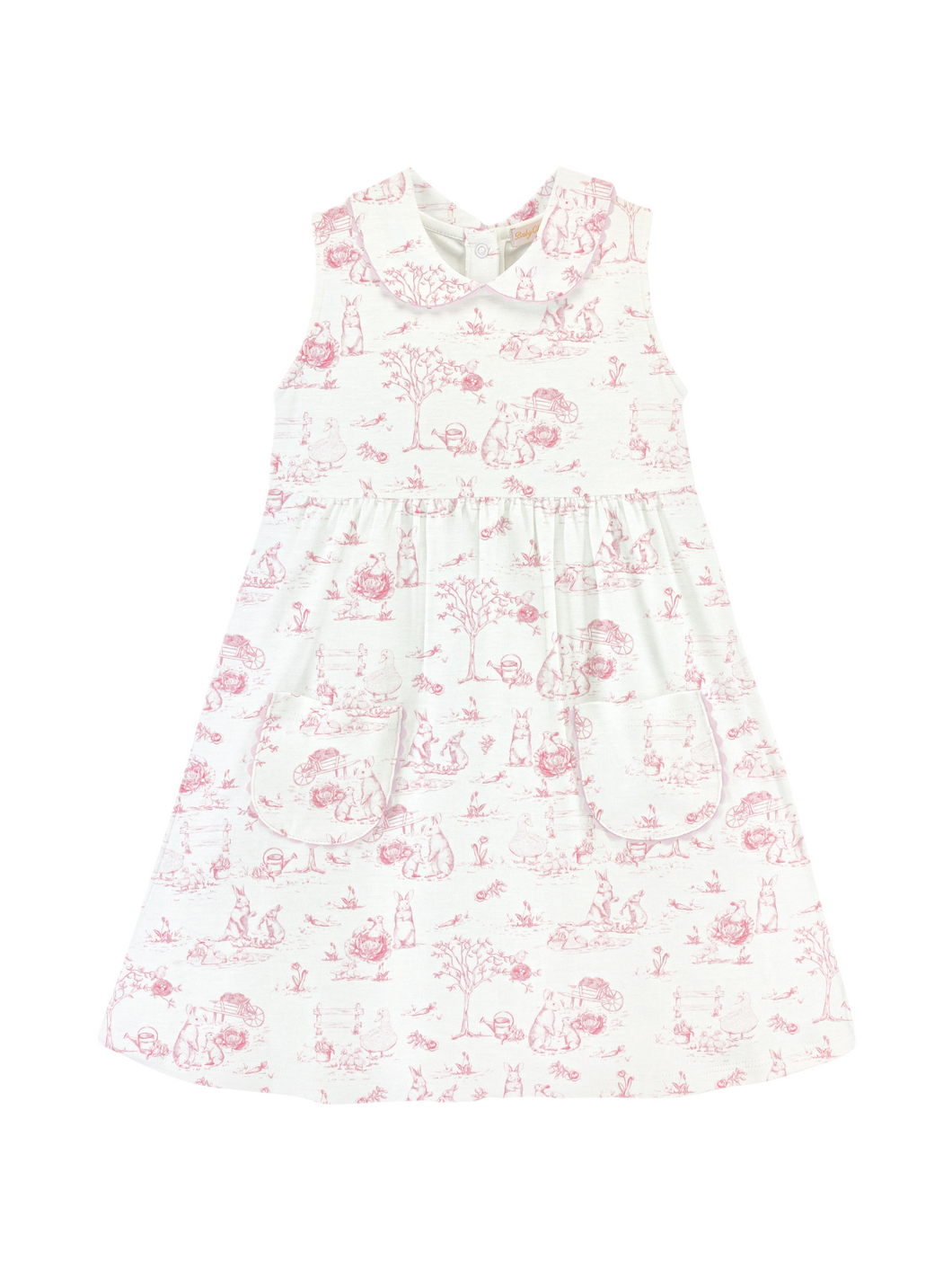 Pink Toile Bunny Dress with Collar