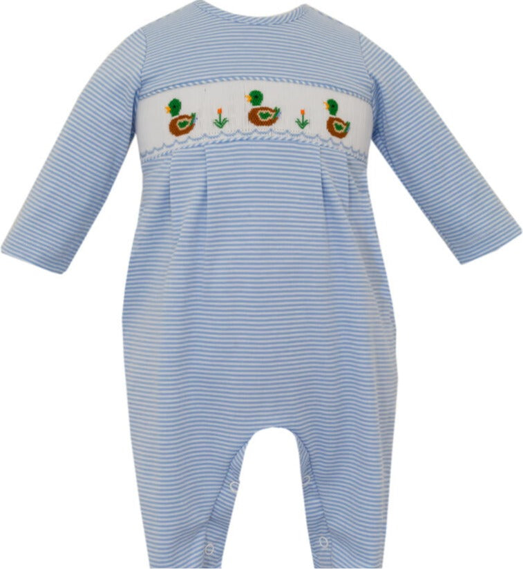 Blue Stripe Long Sleeve Mallard Duck Romper