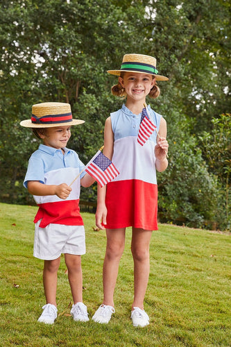 Color Block Hastings Polo Dress Blue/White/Red