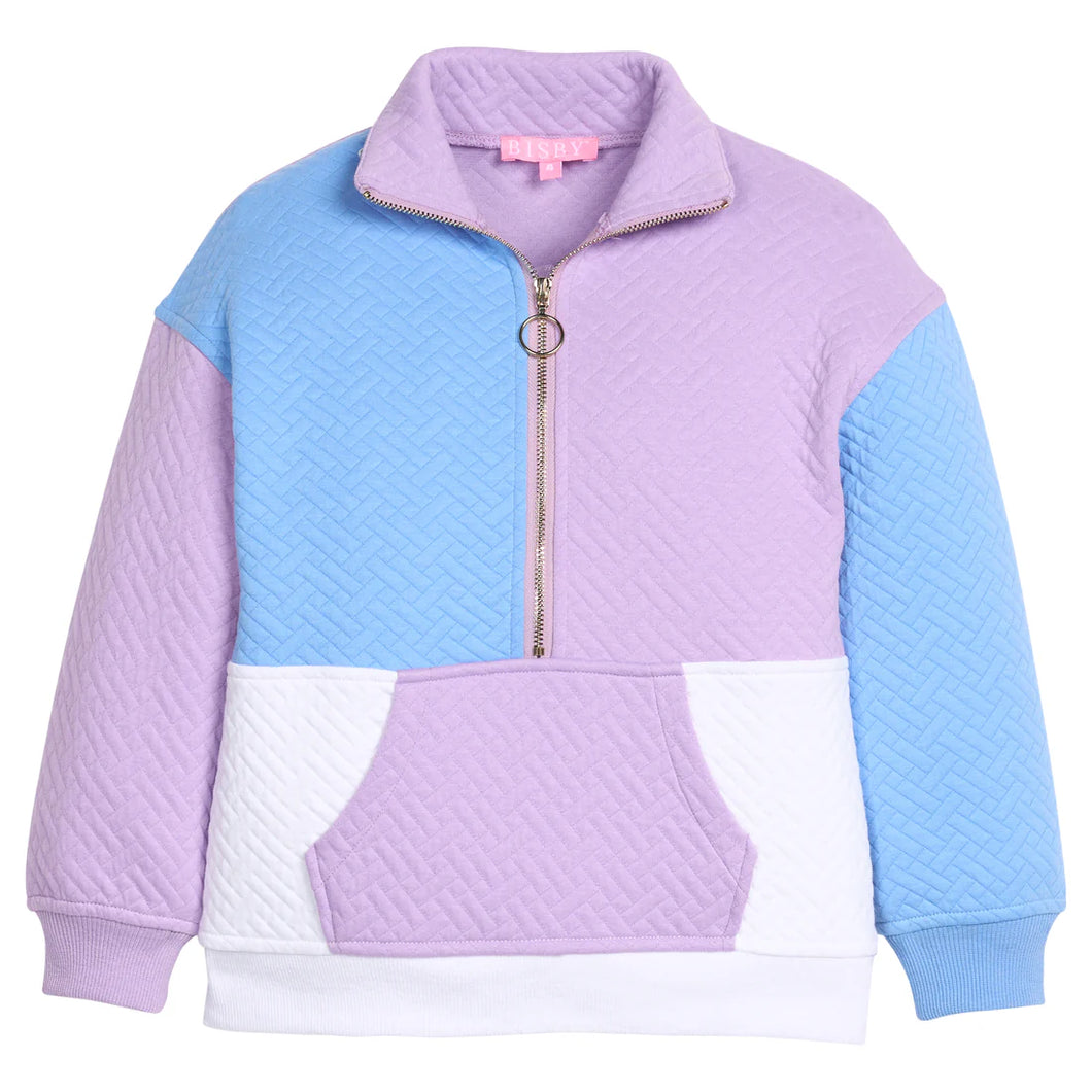 Color Block Pullover- Lavendar & Blue Quilted Trellis