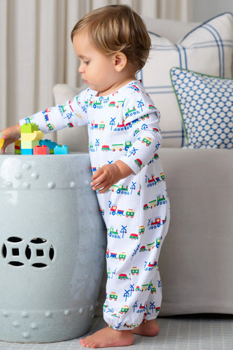 Long Sleeve Patton Play Romper Chatham Choo Choo