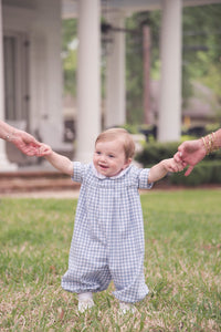 Stone Blue Check Precious Pleated Romper