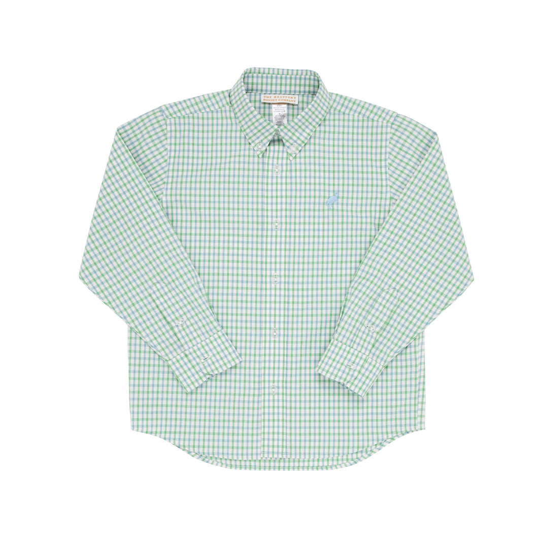 Dean's List Dress Shirt Kiawah Kelly Green & Barrington Blue Chandler Check with Barrington Blue Stork