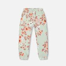 Load image into Gallery viewer, Frosty Green Printed Flowers French Terry Jogger with Pockets