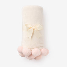 Load image into Gallery viewer, Pale Pink Pom Trim Fleece Baby Stroller Blanket