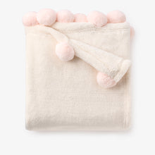 Load image into Gallery viewer, Pale Pink Pom Trim Fleece Baby Stroller Blanket