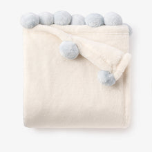 Load image into Gallery viewer, Pale Blue Pom Trim Fleece Baby Stroller Blanket