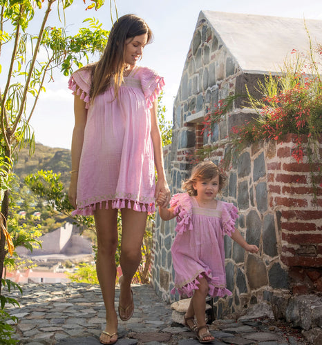Serena Tassel Dress Rose Gold Embroidery
