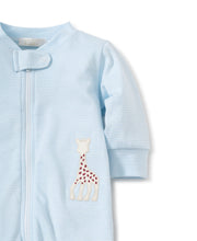 Load image into Gallery viewer, Sophie la girafe Light Blue Stripe Zip Front Footie