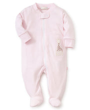 Load image into Gallery viewer, Sophie la girafe Pink Stripe Zip Front Footie