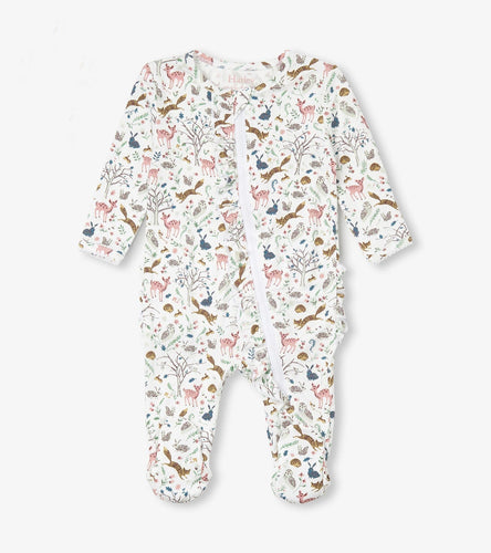 White Happy Forest Ruffle Bum Bamboo Coverall