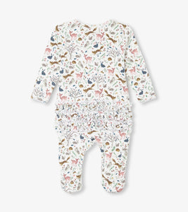 White Happy Forest Ruffle Bum Bamboo Coverall